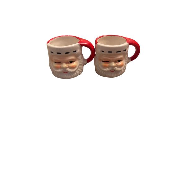 Set of 2 Vintage Winking Santa Mini Mugs Made in Japan 2" - Picture 1 of 7